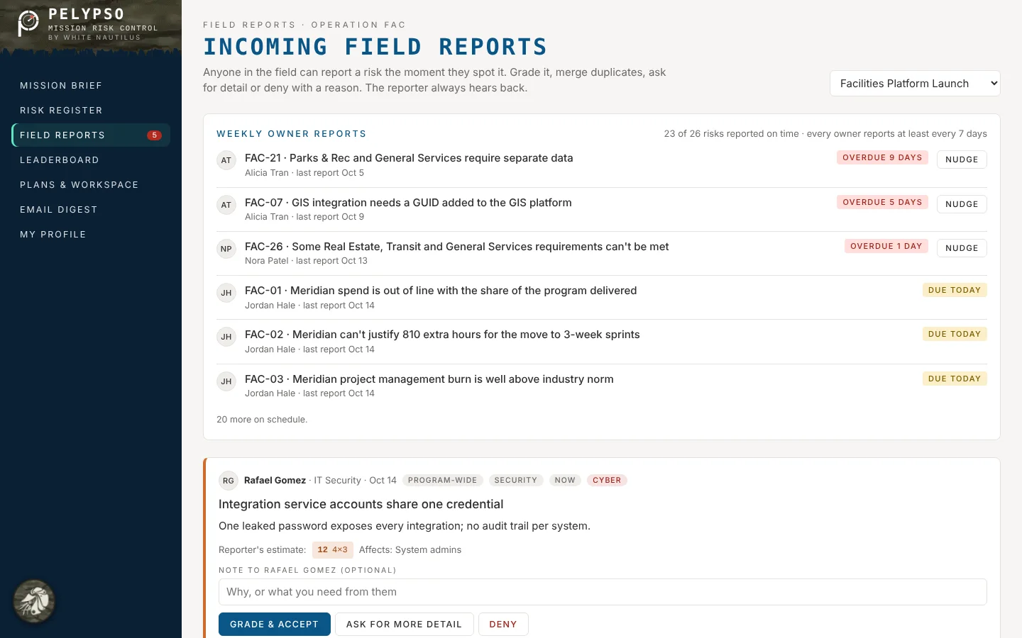Incoming field reports for a Mission Lead